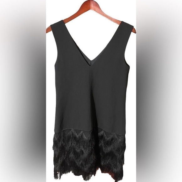 BCBGMAXAZRIA Addilyn Fringe-Trim Shift Dress Women’s Size 0 sleeveless LBD - Picture 5 of 16